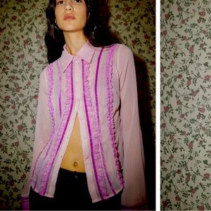 Kimchi Blue pink ruffle button down blouse - size L